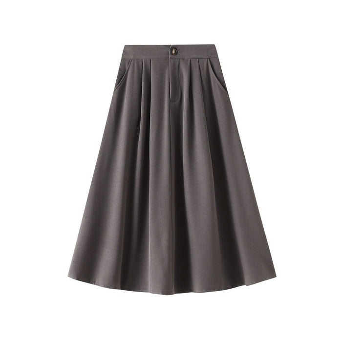 Color-Gray-Skirt Women Autumn High Waist A line Skirt Long Skirt Slimming Large Hem Umbrella Skirt Drape Skirt-Fancey Boutique