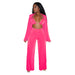 Color-Pink-Women Clothing Long-Sleeved Bikini Wide-Leg Pants Solid Color Casual Set-Fancey Boutique
