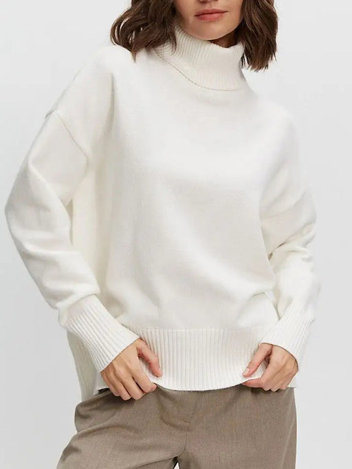 Color-White-Popular Solid Color Thickened Knitwear Autumn Winter Loose Turtleneck Russian Sweater-Fancey Boutique