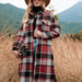 Color-Red-Autumn Winter Women Plaid Trench Coat-Fancey Boutique