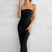 Color-Black-Spring Summer Elegant Socialite Satin Hollow Out Cutout Backless Tube Top Dress Length-Fancey Boutique