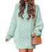 Color-Light Green-Round Neck Long Sleeve Twisted Knitted Thick Needle Pullover Mid Length Sweater Women Dress-Fancey Boutique