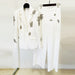 Heavy Industry Beads Diamond Embedded One Button Blazer Wide Leg Pants Suit Two Pieces-White-Fancey Boutique