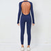 Color-Navy Blue-Finger Suit Sexy Backless Nude Feel Long Sleeve Yoga Jumpsuit High Strength Fitness Sports One Piece Tights-Fancey Boutique