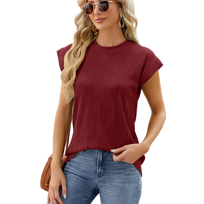 Color-Burgundy-Summer Solid Color Round Neck Loose Short Sleeve T Shirt Top-Fancey Boutique
