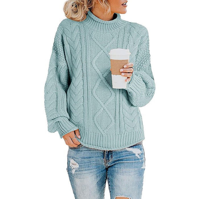 Color-Light Blue-Autumn Winter Knitwear Women Clothing Thick Thread Half Turtleneck Pullover Women-Fancey Boutique