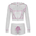 Color-White-Women White Cardigan Zipper Short Coat Base Shorts Sports Two Piece Set Autumn-Fancey Boutique