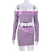 Color-Purple-Sexy off the Shoulder Wrapped Chest Hollow Out Cutout Cropped Fur Hip Skirt Set-Fancey Boutique