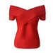 Color-Red-Sexy Women Wear off Shoulder Top Elegant Slim Elastic Bandage Knitted Short Sleeved T shirt-Fancey Boutique