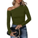 Color-Green-Autumn Solid Color Slim Bottoming Shirt Women Simple Asymmetric Slimming Long Sleeve Top Women-Fancey Boutique