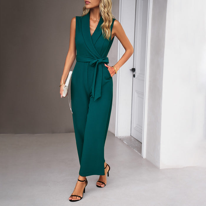 Color-Green-Sleeveless Jumpsuit Women's Autumn Winter Women Casual Office Trousers-Fancey Boutique