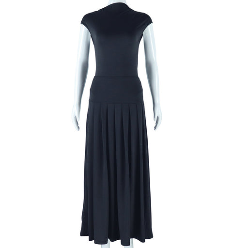 Color-Black-Women Solid Color Fashionable Elegant Top Sleeveless Skirt Two Piece Suit-Fancey Boutique