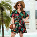 Color-Black-Plus Size Floral Print Casual Holiday Dress Bohemian Beach Travel V Neck Lace up Dress Women Clothing-Fancey Boutique