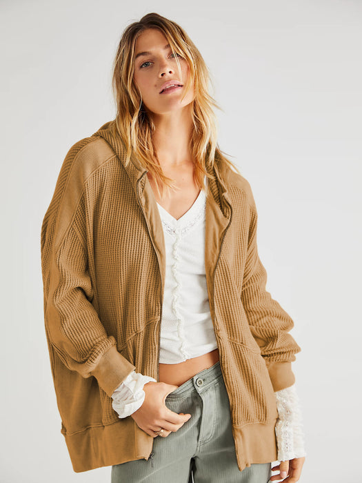 Color-Brown-Cardigan Zipper Sweater Home Wear Women Outerwear Hoodie Long Coat-Fancey Boutique