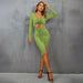 Color-Green-Women Clothes Sexy Cutout Drawstring Split Waist Fitted Sheath Dress-Fancey Boutique