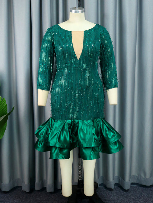 Color-Green-Christmas Eve Party Sexy See through Dress Ruffled Sequin Formal Dress-Fancey Boutique