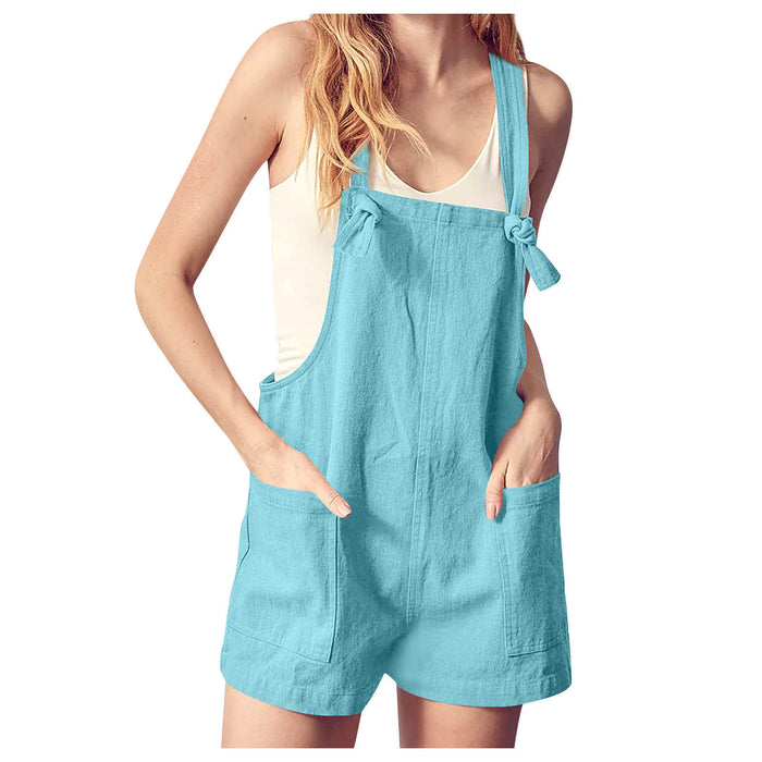 Color-Blue-Women Clothing Solid Color Stickers Bags Cotton Linen Loose Casual Lace Up Suspenders Pants-Fancey Boutique