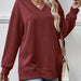 Color-Burgundy-Autumn Winter Women Clothing Sweater Solid Color V Neck Split Front Short Back Long Blouse-Fancey Boutique
