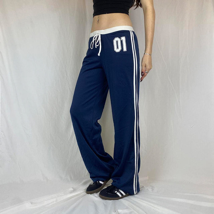 Street Printing Striped Casual Pants for Women Arrival Contrast Color Loose Lace up All Matching Trousers Summer-Blue-Fancey Boutique