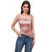 Vinegar Satin Acid Lace up Fashionable Irregular Asymmetric Hem Slim Fit Sexy Short Top-Tank Top-Pink-Fancey Boutique