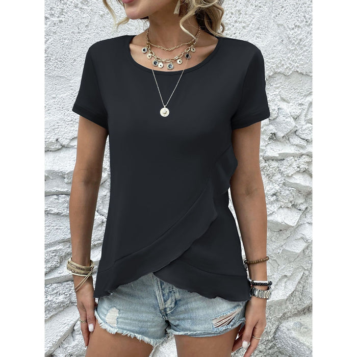 Western Top for Women Summer Slim Fit Slimming Ruffled Short Sleeve T shirt-Fancey Boutique