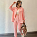 Color-Pink-Women Crepe Loose Collared Long Sleeves Shirt Straight Leg Pants Casual Suit Women-Fancey Boutique