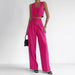 Color-Pink-Summer Cotton Linen Suit Women V Neck Slim Fit Vest Sleeveless Top Straight Leg Trousers Two Piece Set-Fancey Boutique