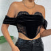 Color-Black-Mature Velvet Stitching Floral Lace Slim Fit Boning Corset Steel Ring Sexy off the Shoulder Tube Top-Fancey Boutique