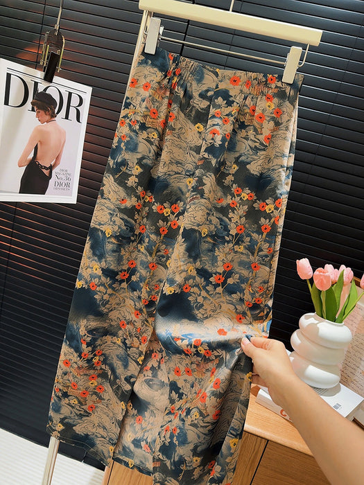 Retro Atmosphere High Waist Hip Skirt for Women Summer Skirt High Waist Straight Floral Skirt-Wave Flower-Fancey Boutique