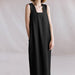 Color-Black-Ramie Sleeveless Maxi Dress Spring Summer French Design Loose Linen Cotton Linen Square Collar Cami Dress-Fancey Boutique