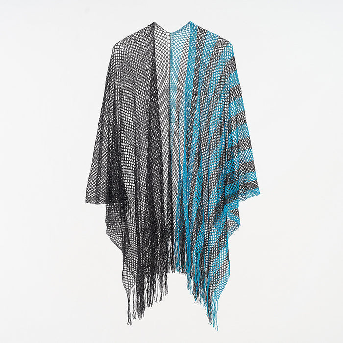 Sexy Mesh Sunscreen Striped Sunscreen Shawl Scarf Women Shawl-Skyblue-Fancey Boutique