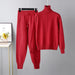 Color-Red-Casual Set Autumn Winter Turtleneck Solid Color Sweaters Two Piece Set-Fancey Boutique