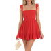 Summer Solid Color Cami Dress Sexy Backless Sexy White Lace Splicing Dress-Red-Fancey Boutique