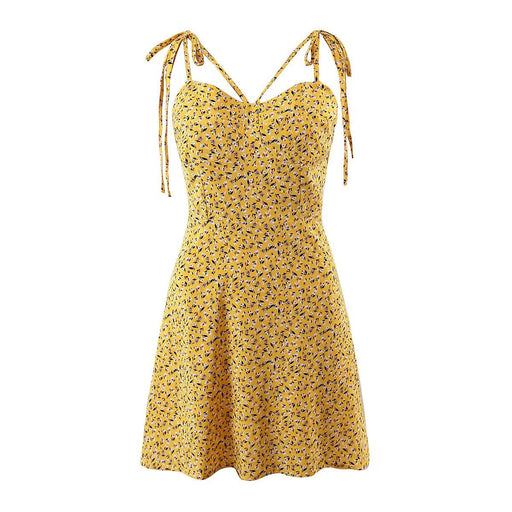 Summer New Women High Waist Slimming Floral Lace Strap Dress for Women-Yellow-Fancey Boutique