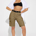 Color-Khaki-Workwear Shorts Mid Pants Spring Summer Fifth Pants High Street Belt Solid Color Women Pants-Fancey Boutique