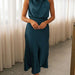 Color-Navy Blue-Summer Mature Elegant Women Clothing Sleeveless Halter Solid Color Satin Dress-Fancey Boutique