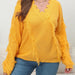 Color-Yellow-plus Size Women Woven Shirt Women Clothes Autumn Winter V-neck Beard Tassel Splicing Pullover Sweater-Fancey Boutique