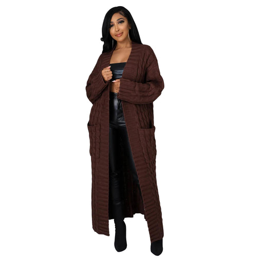Color-Coffee-Autumn Winter Women Clothing Sexy Casual Long Sleeve Long Sweater Coat-Fancey Boutique