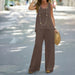 Women Clothing Spring Summer Casual Solid Color Vest Pants Set-Brown-Fancey Boutique