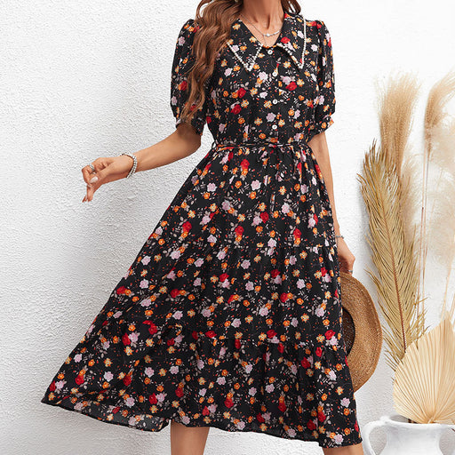 Women Collared Dress Floral High Waist Dress-Fancey Boutique