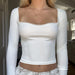 Fresh Basic Solid Color Lace Square Collar Shoulder T shirt Slim Bottoming Shirt-Fancey Boutique