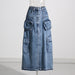 Color-Blue-Brand Workwear Bag Skirt High Waist Front Slit Design Denim Solid Color Women Skirt-Fancey Boutique