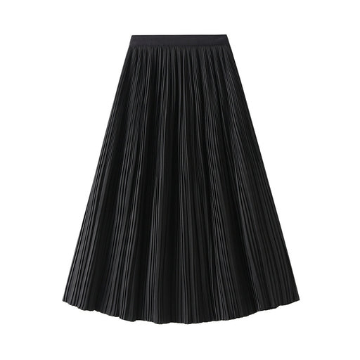 Color-Black-Elegant Pleated Skirt Double Pleated Draping Summer Slimming Mid Length Pleated Skirt-Fancey Boutique