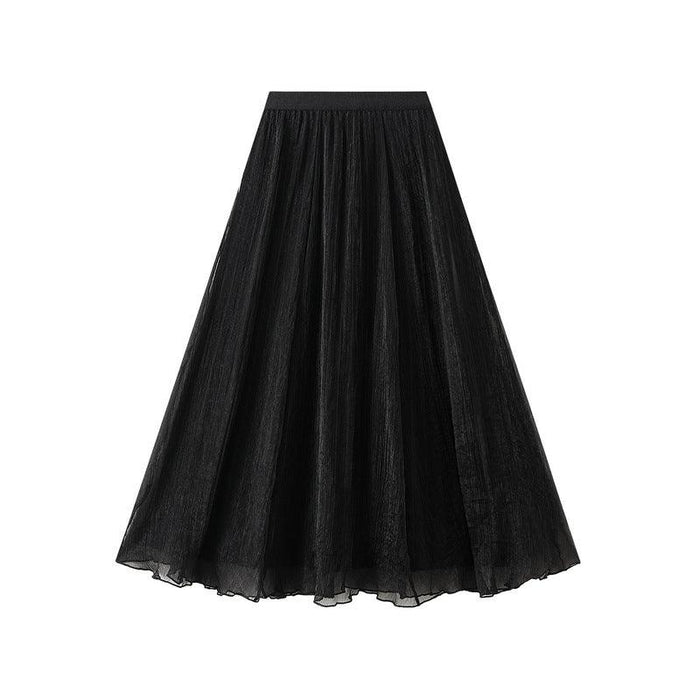 Color-Black-Double Sided Wear High-Grade Streamer Veil Skirt Skirt Women High Waist Pearlescent Yarn A line Asymmetric Skirt-Fancey Boutique