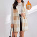 Fall Winter Popular Elegant Cardigan Two Tone Plaid Hooded Women Plush Vest Coat Women-Fancey Boutique