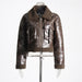 Color-Brown-Maillard Faux Shearling Jacket Short Coat Autumn Retro Design Stitching Leather Coat-Fancey Boutique