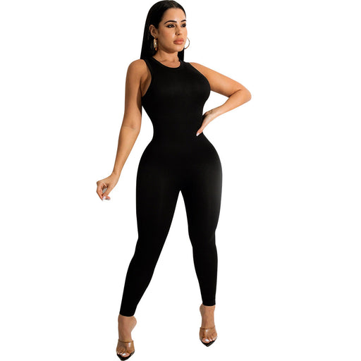 Color-Black-Summer Women Clothing Sports Casual Sleeveless Jumpsuit Trousers for Women-Fancey Boutique