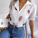 Color-Summer Elegant Collar Feather Loose Short Sleeve Shirt Women Clothing-Fancey Boutique