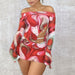 Color-Women Clothing Suit Printed Sexy Off Neck Bell Sleeve Skirt Two Piece Suit-Fancey Boutique
