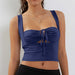 Color-Dark Blue-Women Clothing Summer Newopen Sexy Short Top Sexy Camisole Women Inner Wear-Fancey Boutique
